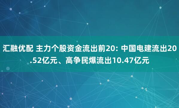 汇融优配 主力个股资金流出前20: 中国电建流出20.52亿元、高争民爆流出10.47亿元